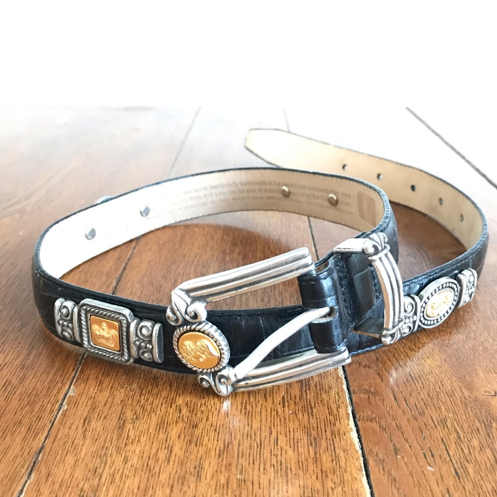 Brighton Gold Coin Black Leather Belt Vintage
